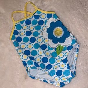 Baby Buns Swim Blue Floral Swimsuit 12M Bathing